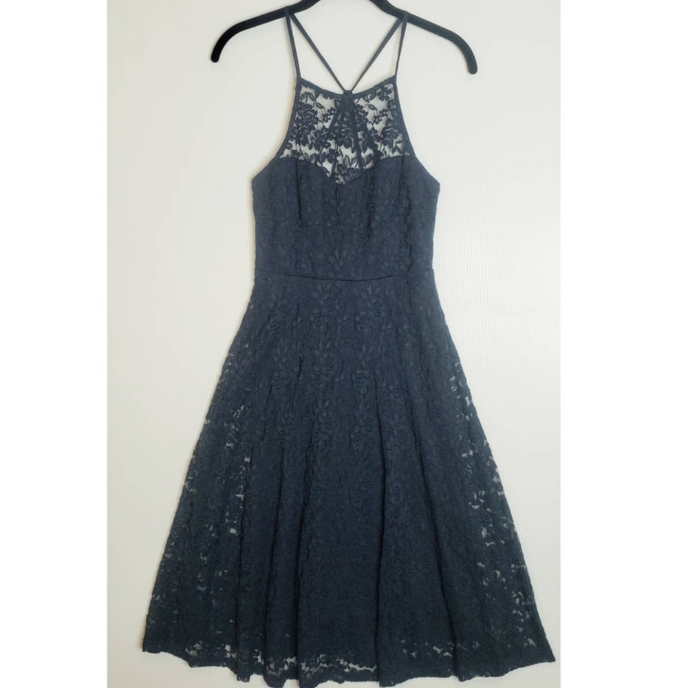 Lace Halter Dress in Navy